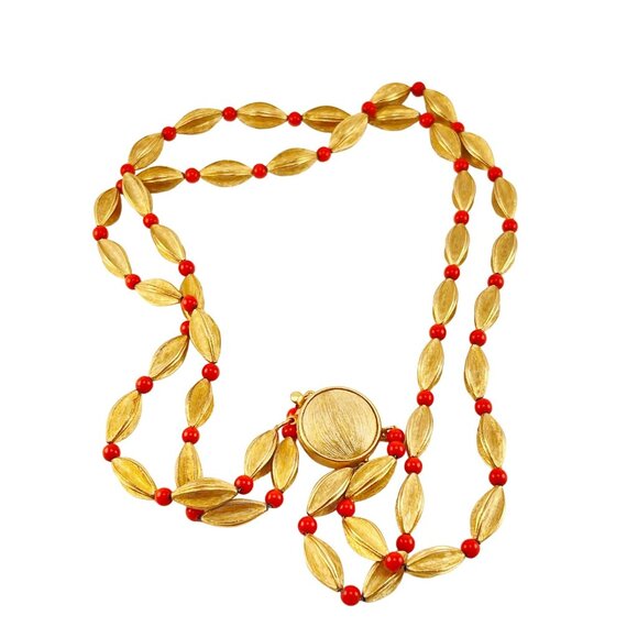 Double Strand Vintage Choker Necklace with Textured Beads 16" - Picture 2 of 6